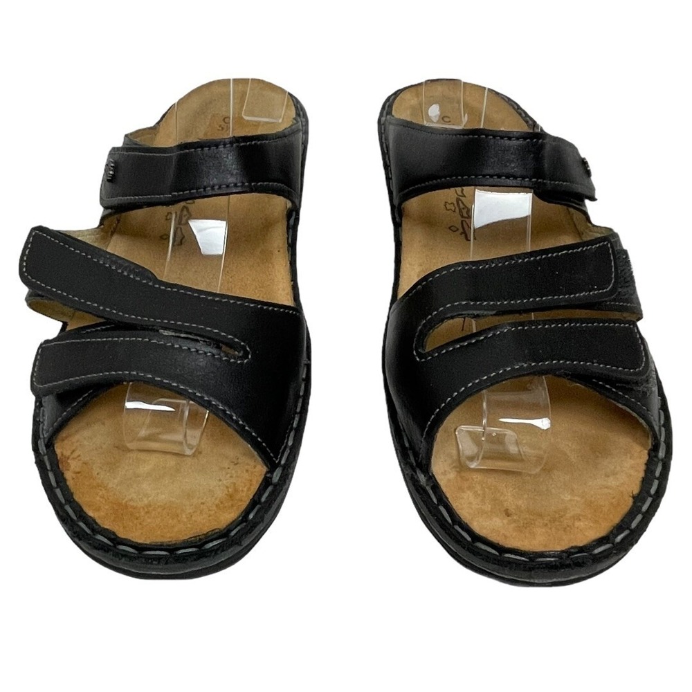 Finn Comfort Sz 5.5 C Two Strap Hook Loop Black Slip On Sandals Germany